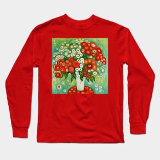 Cute Abstract Flowers in a White Vase Still Life Painting Long Sleeve T-Shirt